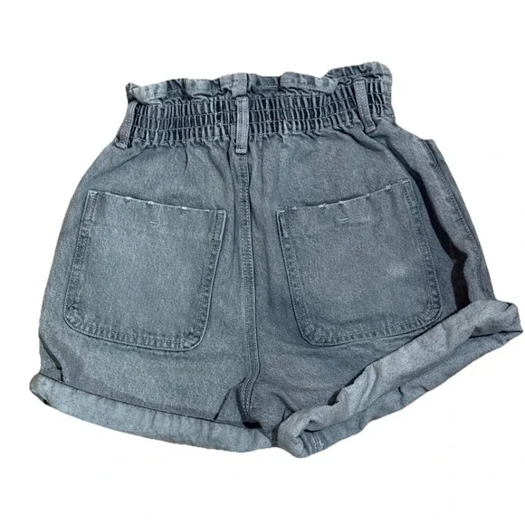 Ardene Paper Bag Shorts High Rise Belted ‎ Gray Denim Rolled Hem XS - Picture 3 of 4